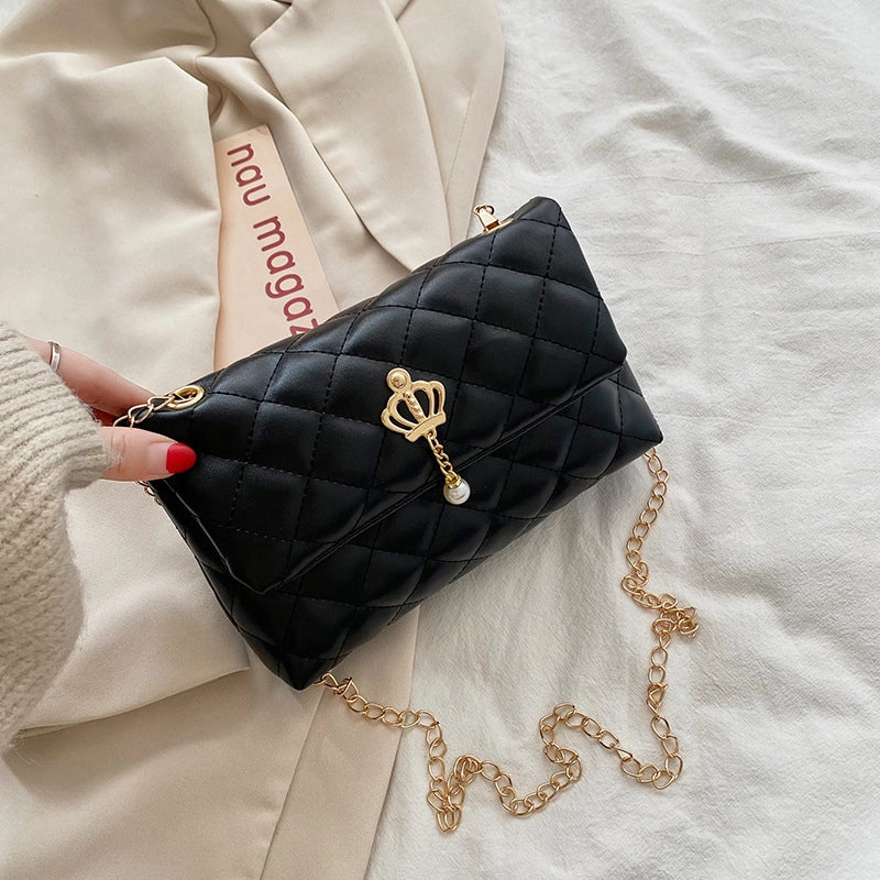 Small Pu Leather Pure Color Pearl Diamond Chain Bag Hander Bag