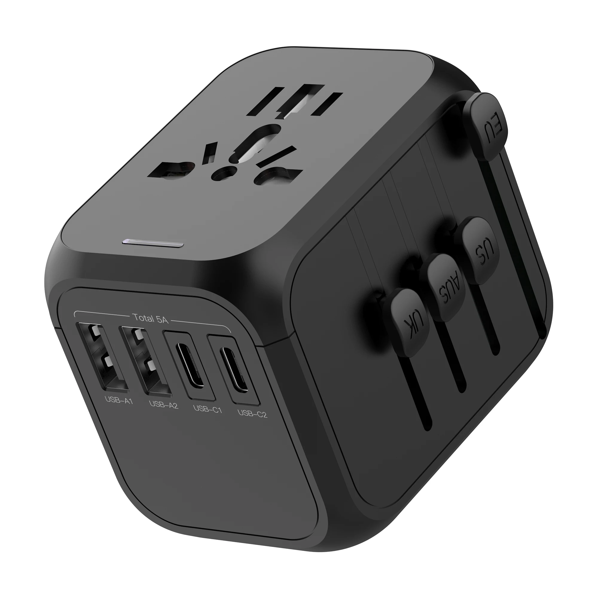 All in One Universal Travel Plug Adapter with Dual USB A and C Ports Worldwide Compatible with USA EU UK AUS Socket