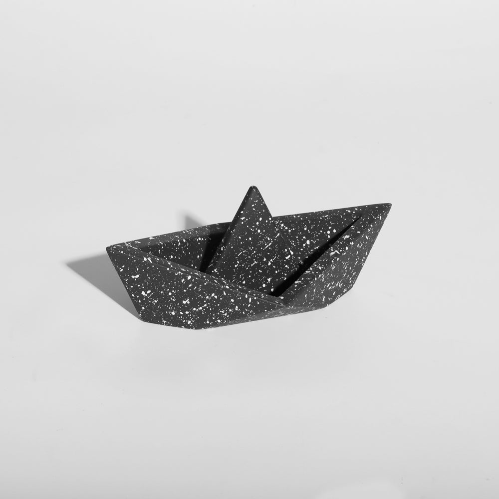 Concrete Boat Decorative Sculpture Medium - Speckled Black