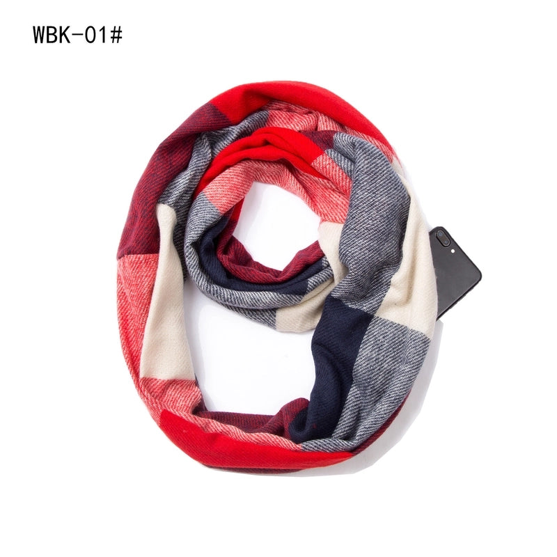 Hot Autumn And Winter New Scarf Men And Women Couple Thickened Pullover Plaid Zipper Pocket Scarf