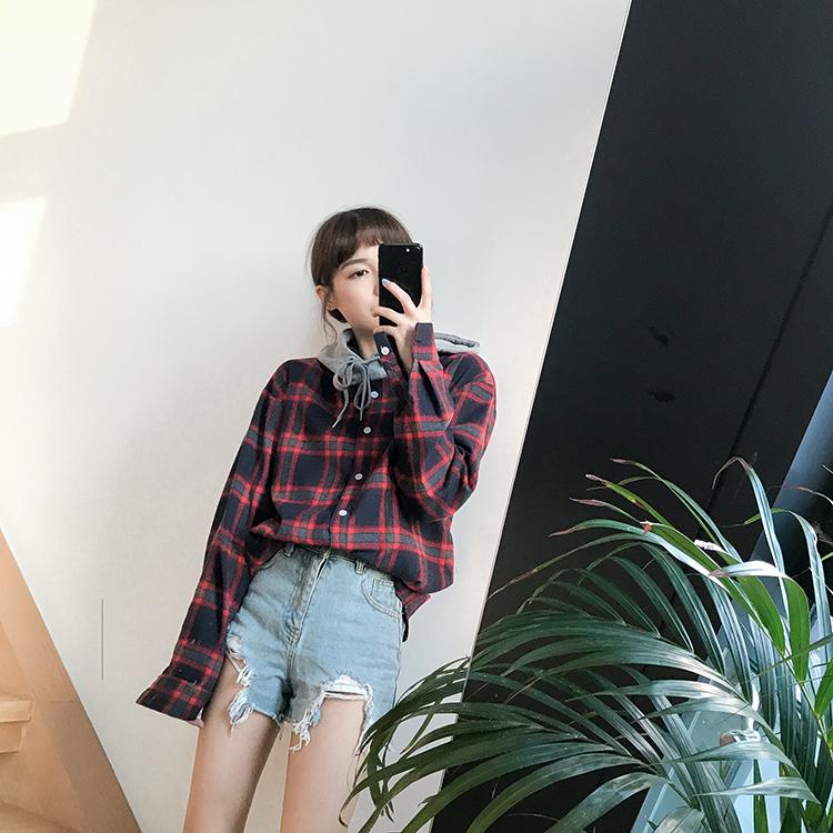 Flannel Plaid Hooded Long Sleeve Shirt