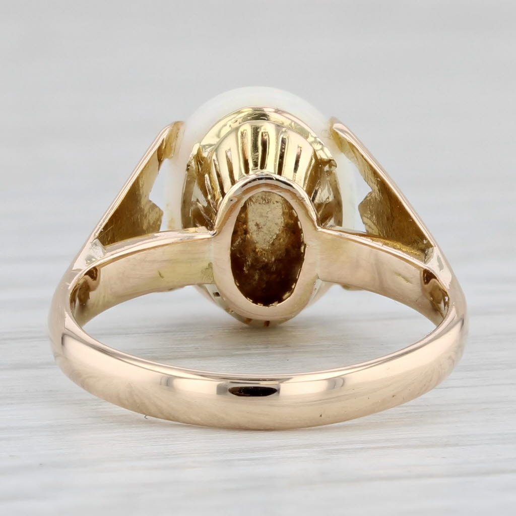 Vintage Oval Cabochon Opal Solitaire Ring 14k Yellow Gold Size 5.75