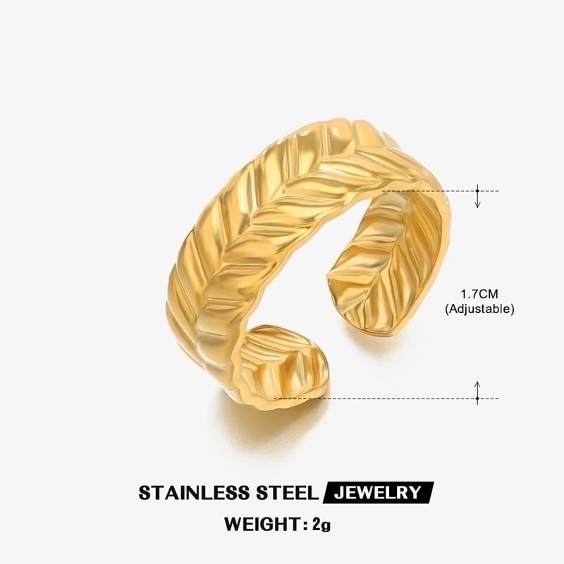 304 Stainless Steel 18K Gold Plated Minimalist Plating Leaf Open Ring