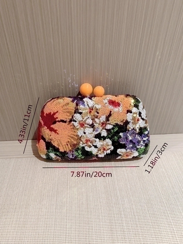 Orange Polyester Flower Embroidery Embroidery Evening Bags