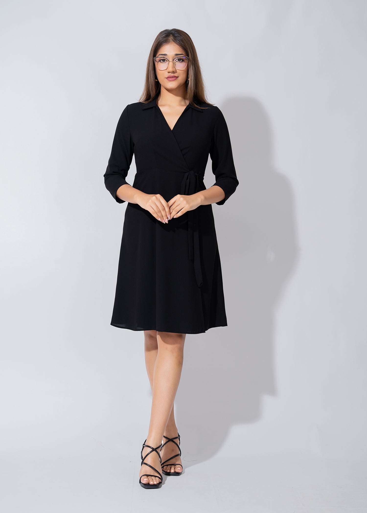 Three Quarter Sleeve Wrap Dress