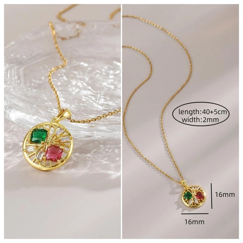 Elegant Minimalist Leaf Flower Bow Knot Titanium Steel Zircon Plating Pendant Necklace