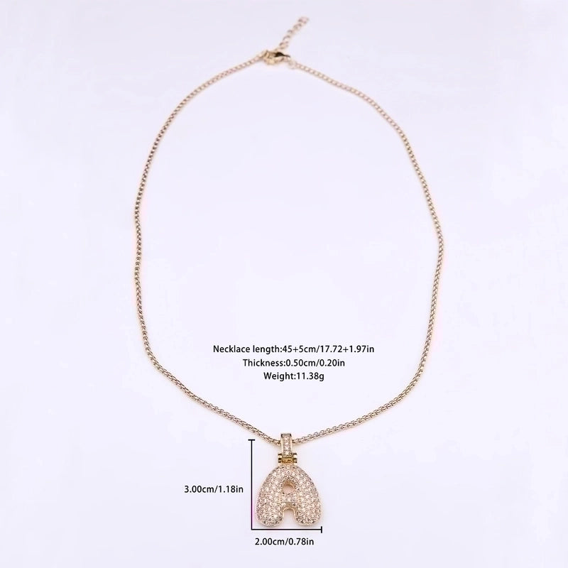 Copper Minimalist Shiny Plating Hollow Out Inlay Letter Zircon Pendant Necklace