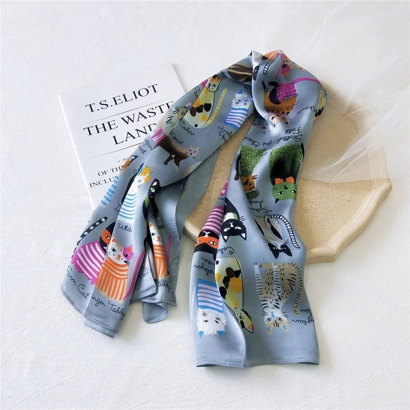 Women's Sweet Color Block Satin Printing Silk Scarves