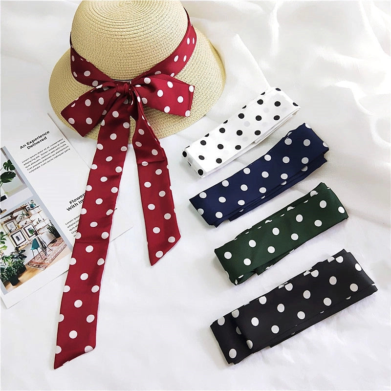 2 M New Polka Dot Special Long Edition Thin Narrow Silk Scarf Women's Spring Summer Autumn Scarf Belt Black And White Fashion