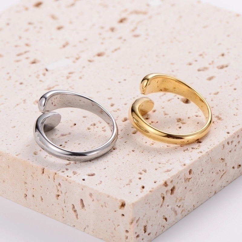 304 Stainless Steel 18K Gold Plated Minimalist Plating Solid Color No Inlaid Open Ring