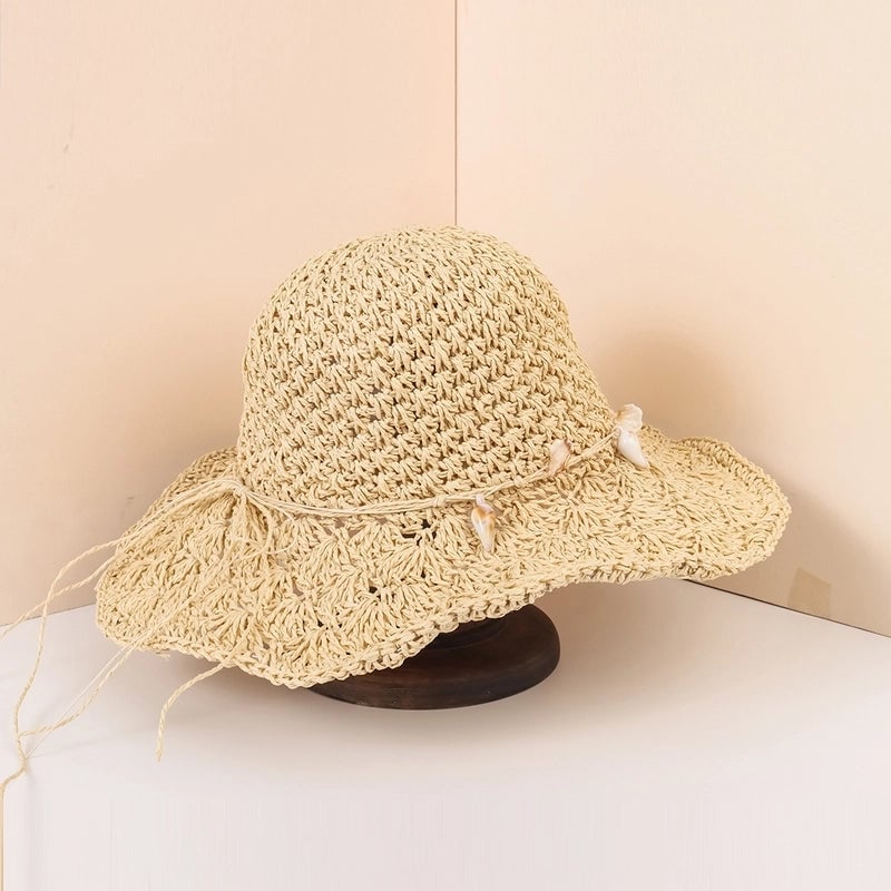Summer New Style Wide Brim Sun Shade Shell Handmade Straw Hat