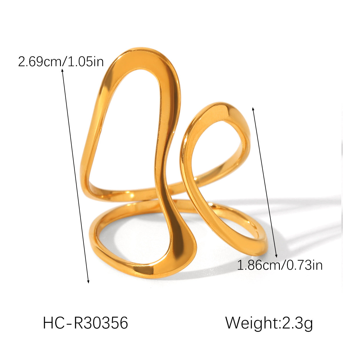 Ins Style Exaggerated Stainless Steel 18K Gold-Plated Ring Female Titanium Steel Ring Hand Jewelry