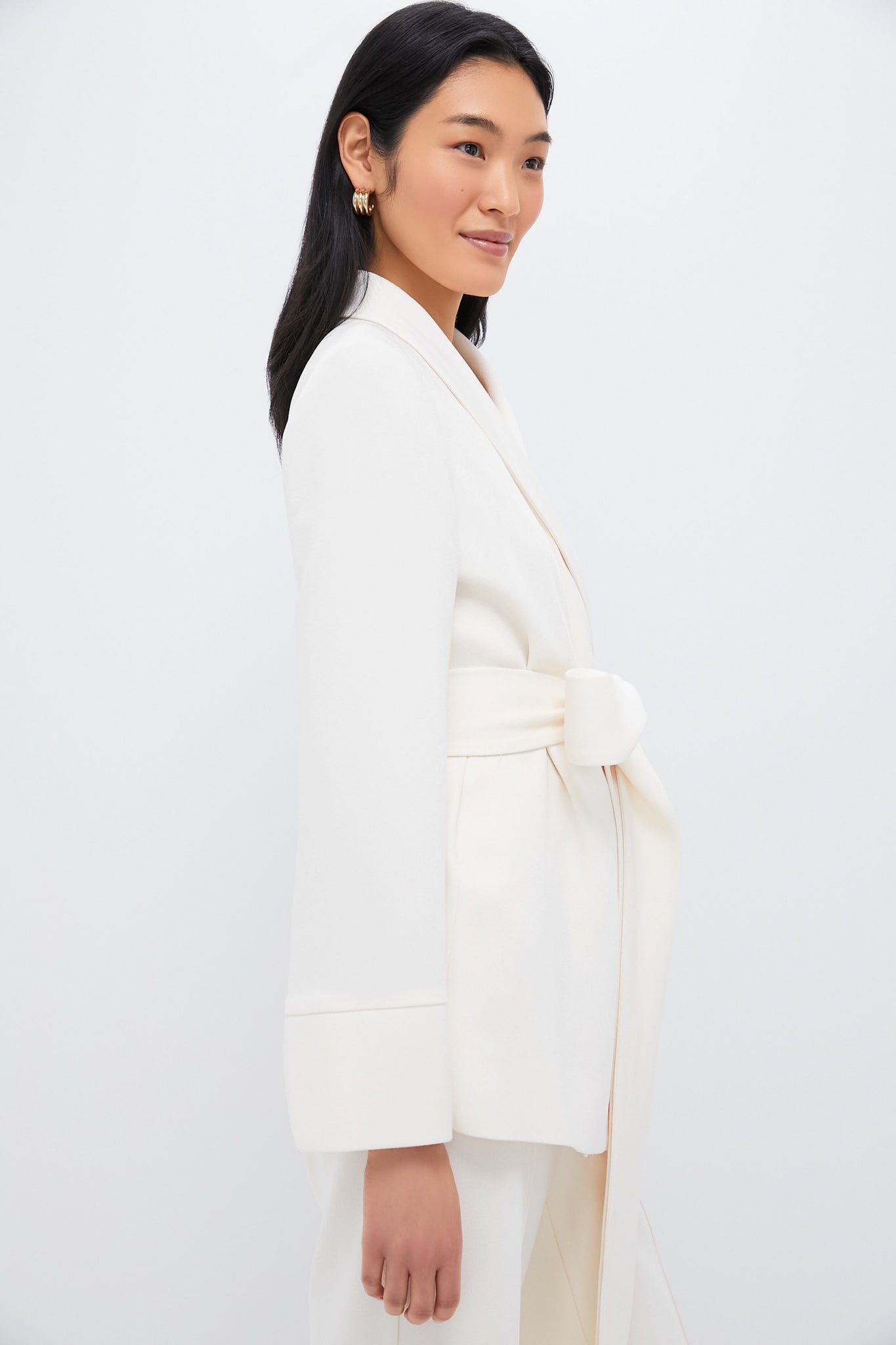 Pearl White Crepe Talia Wrap Blazer