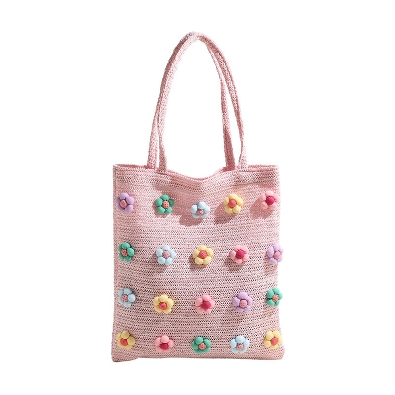 Women's Medium Straw Flower Vintage Style Classic Style Weave Square Open Shoulder Bag