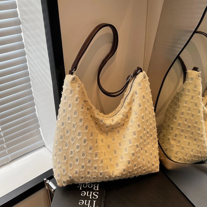 Women's Medium Canvas Solid Color Streetwear Square Zipper Shoulder Bag