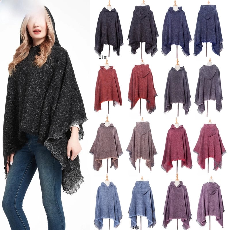Direct Style New Shawl Ladies Autumn And Winter Flower Pure Black Pullover Hat Cape