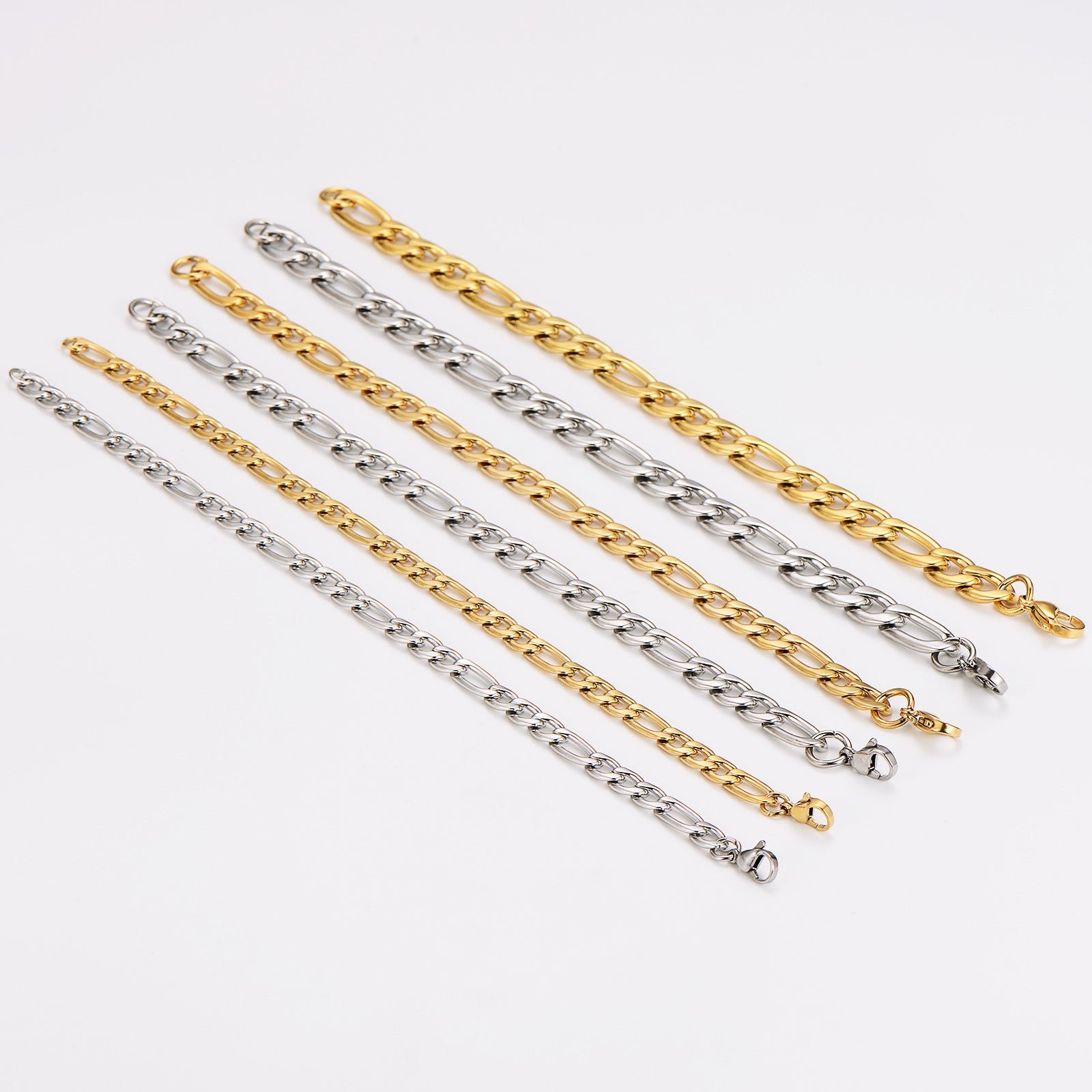 Aml Hot Item 3: 1Nk Punk Cuban Chain Bracelet Men'S And Women'S Stainless Steel Simple Basic Figaro Chain Beads