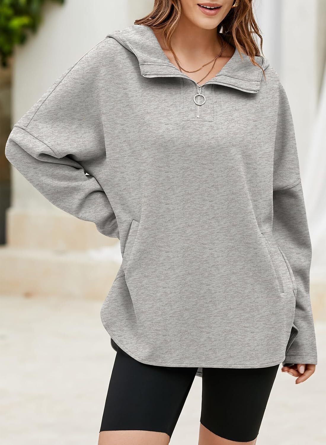 FINAL SALE⚡5 Packs for $25.95⚡- Women's Oversized Hoodies Casual Long Sleeve Half Zipper Pocket Sweatshirt Pullover Tops