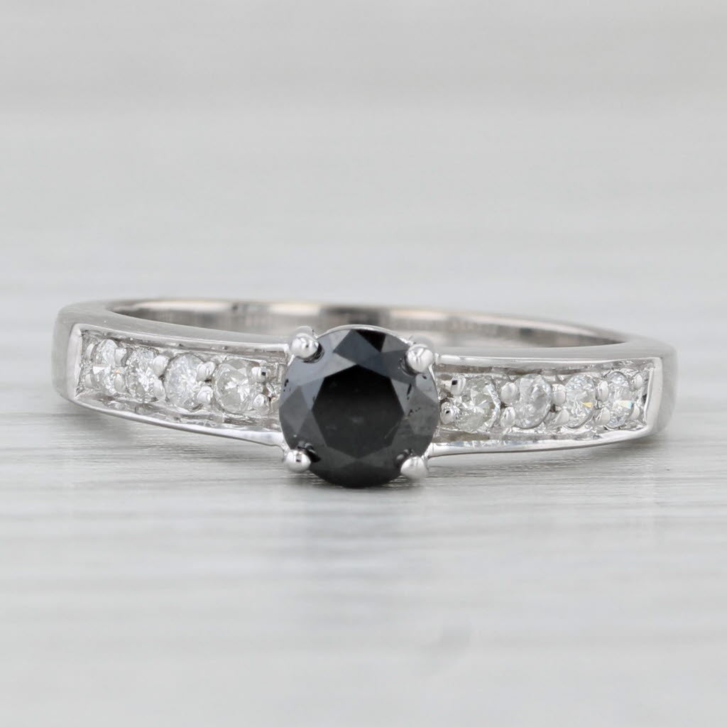 0.77ctw Black White Diamond Ring 18k White Gold Size 7 Engagement