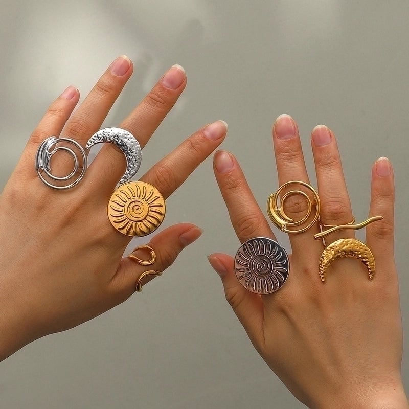 IG Style Round Moon Solid Color 304 Stainless Steel Open Rings