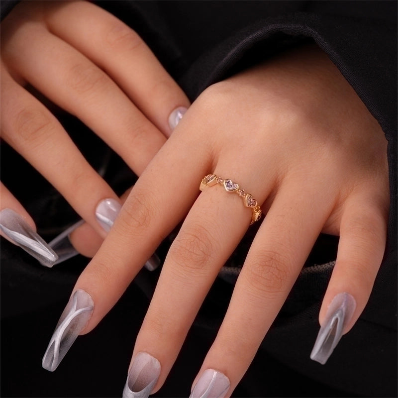 Copper Gold Plated IG Style Minimalist Plating Inlay Heart Shape Flower Zircon Open Rings