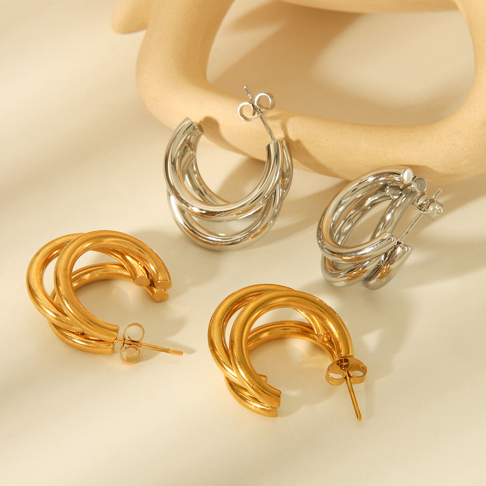 IG Style Geometric Layered Stainless Steel PVD 18K Gold Plating Drop Earrings
