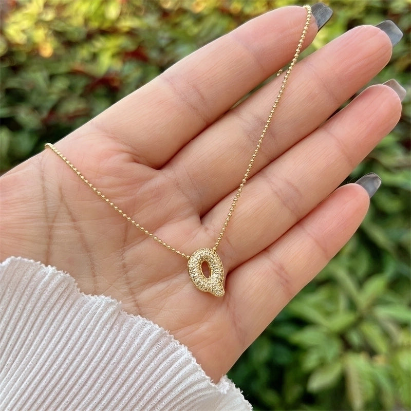 Copper 18K Gold Plated Inlay Letter Zircon Pendant Necklace