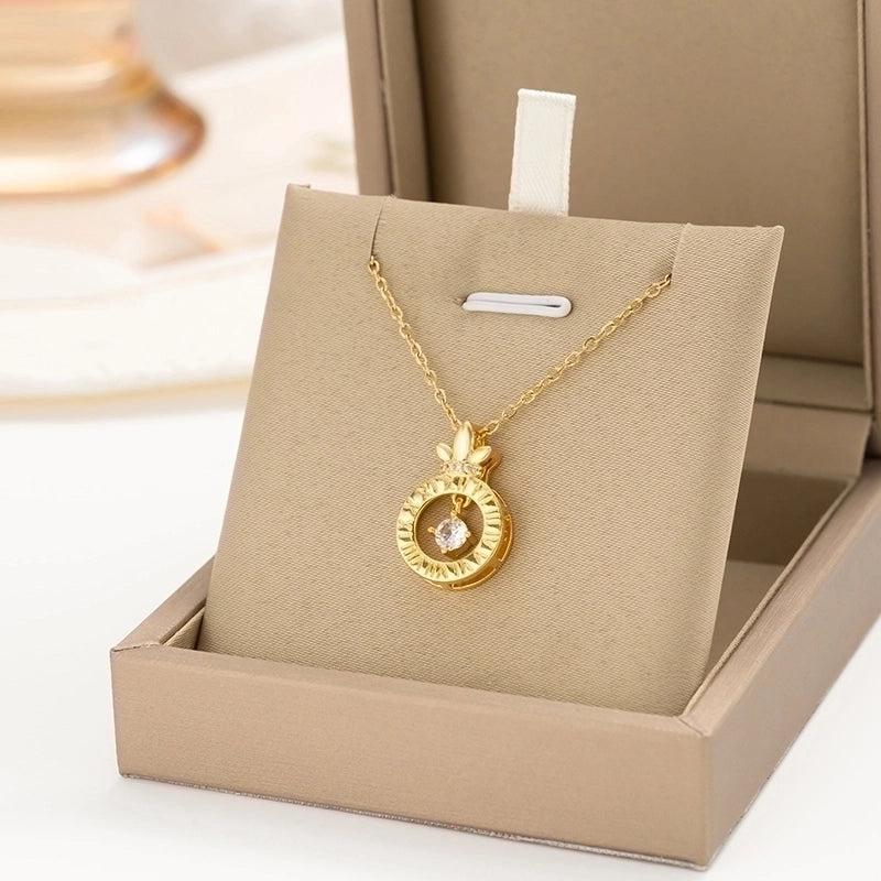 304 Stainless Steel Copper 18K Gold Plated K Gold Plated Inlay Heart Shape Wings Butterfly Zircon Pendant Necklace