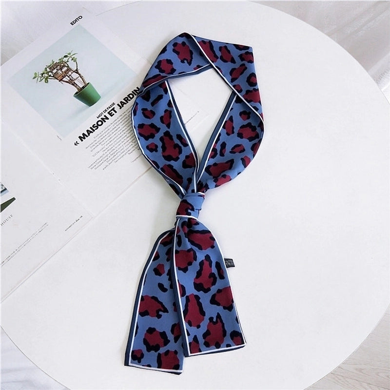 Double-sided Leopard Print Boxer Small Scarf Women's Scarf New  Spring And Autumn All-match Wrist Strap Ribbon Hair Band Fashion