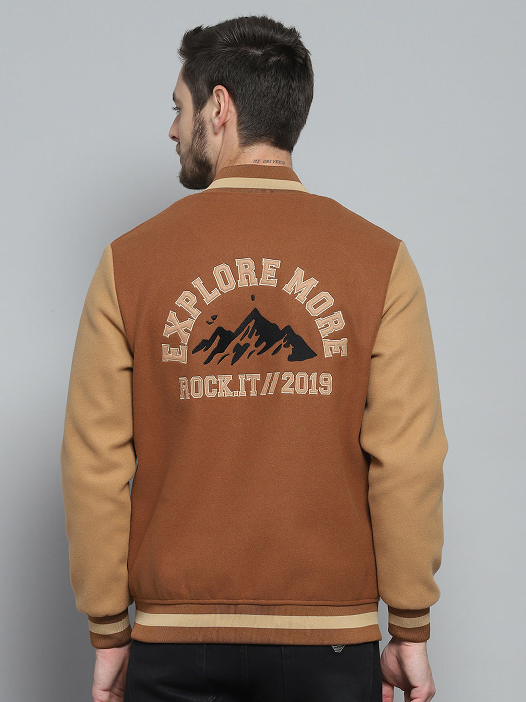 Men Rust Printed Band Collar Full Sleeve Sweatshirt
