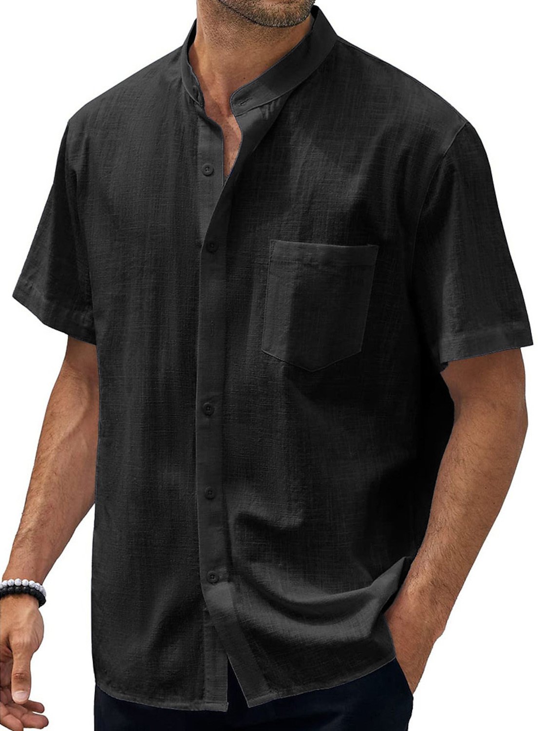 9-pack  Men's Hawaiian Casual Beach Stand Collar Pocket Short Sleeves