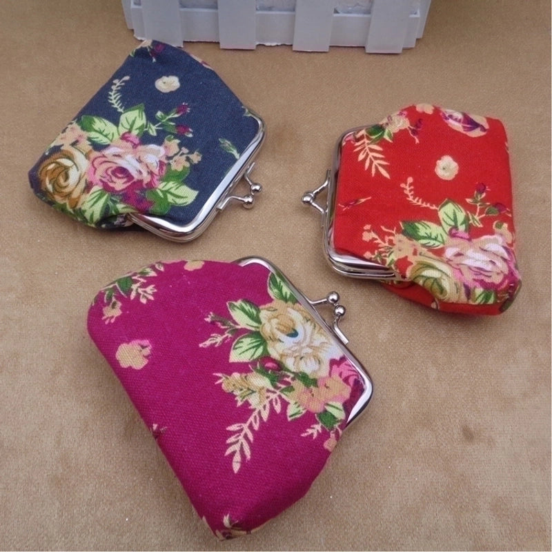 Women's Flower Canvas Lock Clasp Wallets