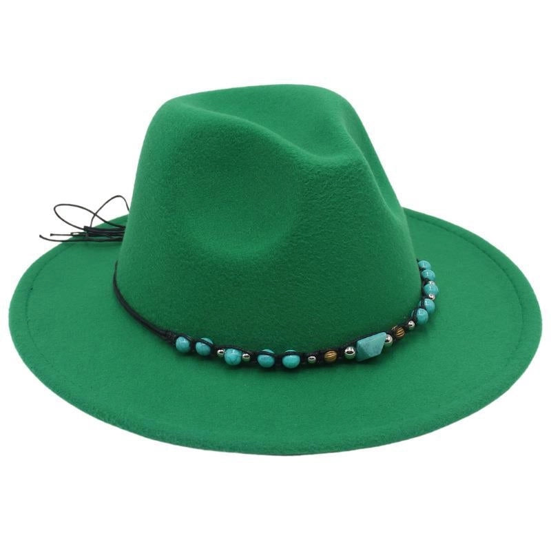 Western Cowboy Hat Big Brim Mountaineering Hat Spring And Summer New Emerald Felt Hat Ethnic Tibetan Hat