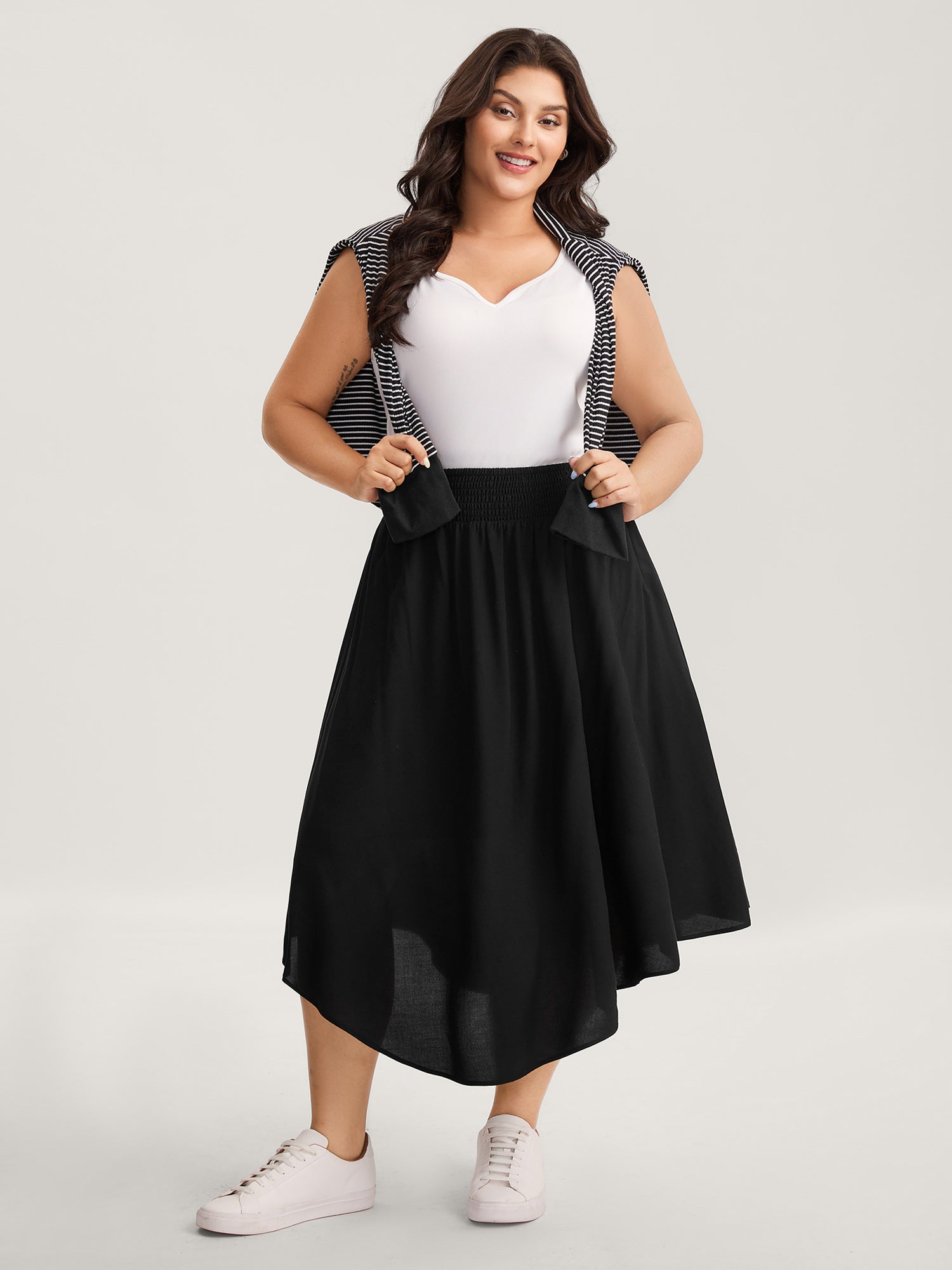 Wide Shirred Waist Flared Maxi Skirt