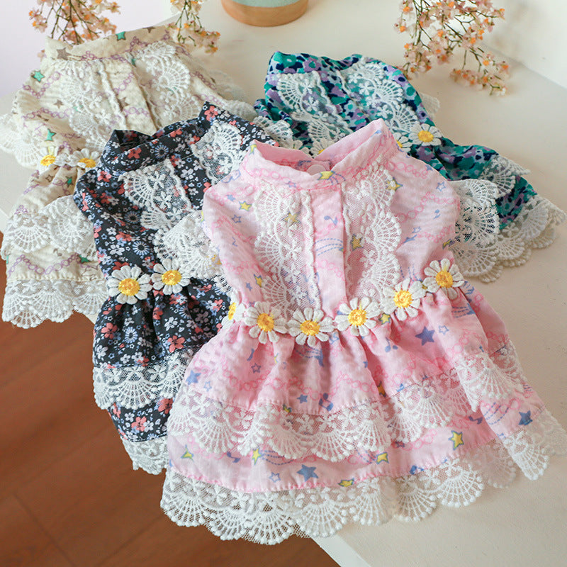 Lace Design Floral Dog Cat Dress