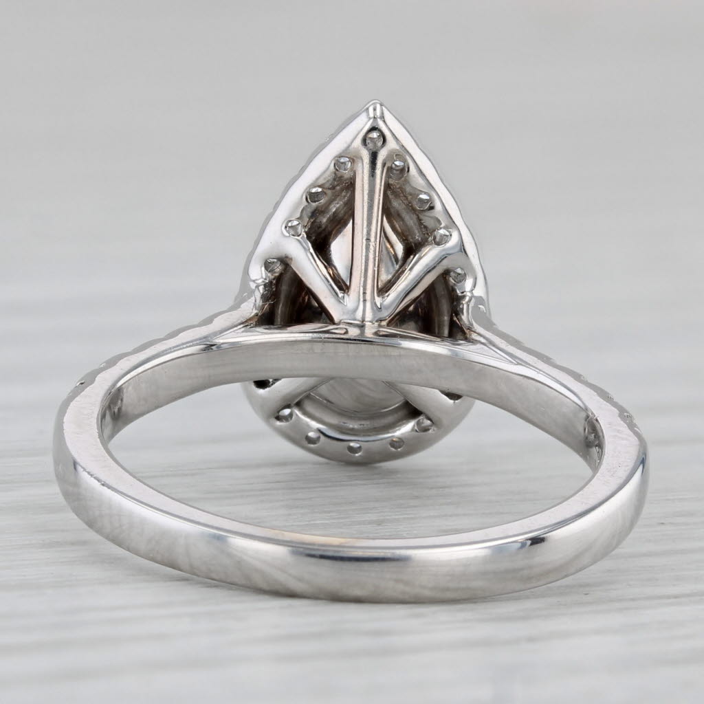 1.32ctw Emerald Diamond Halo Teardrop Ring 14k White Gold Size 6.5 Engagement