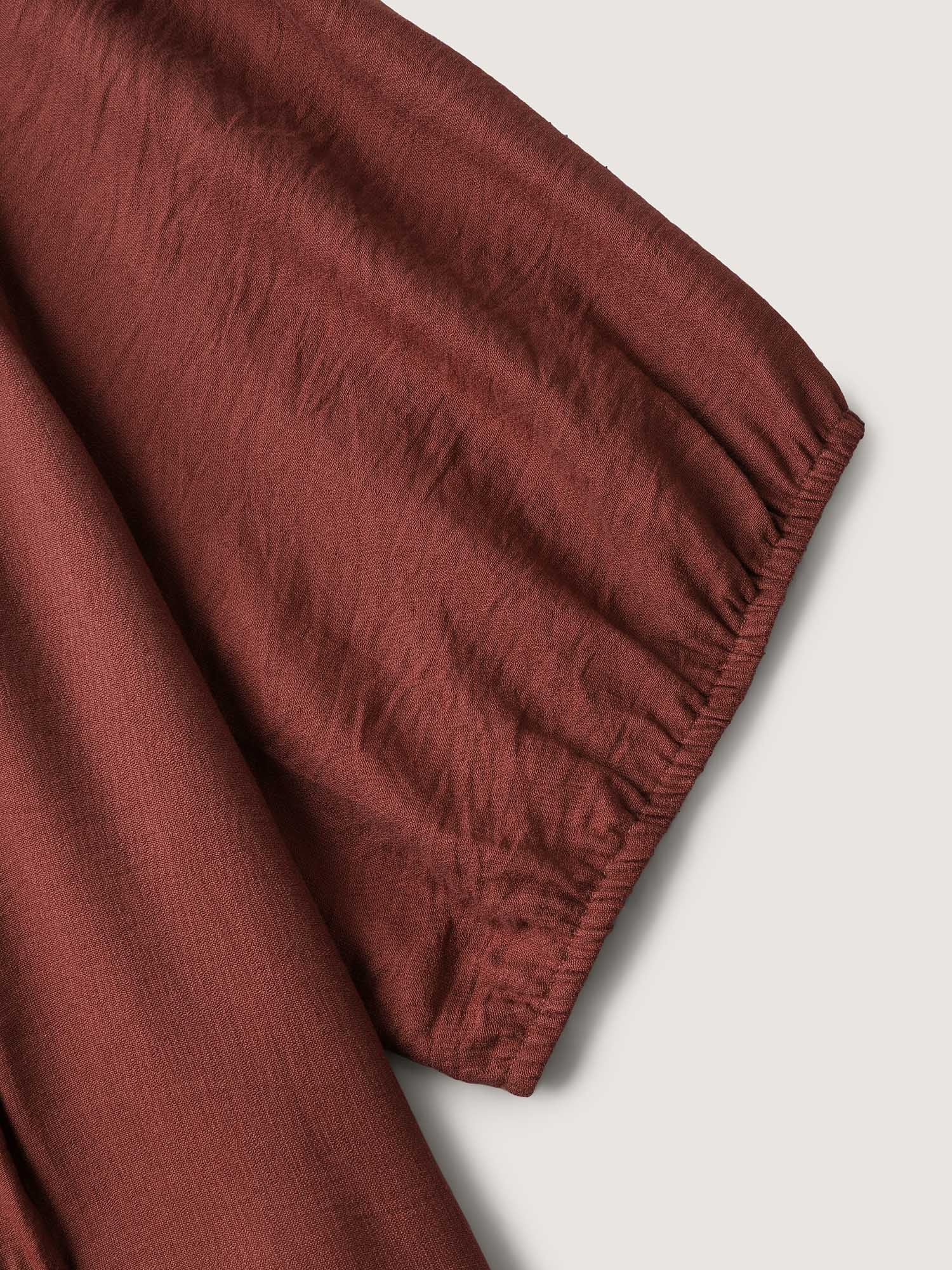 Rayon Pleated Waist-Cut Midi Dress
