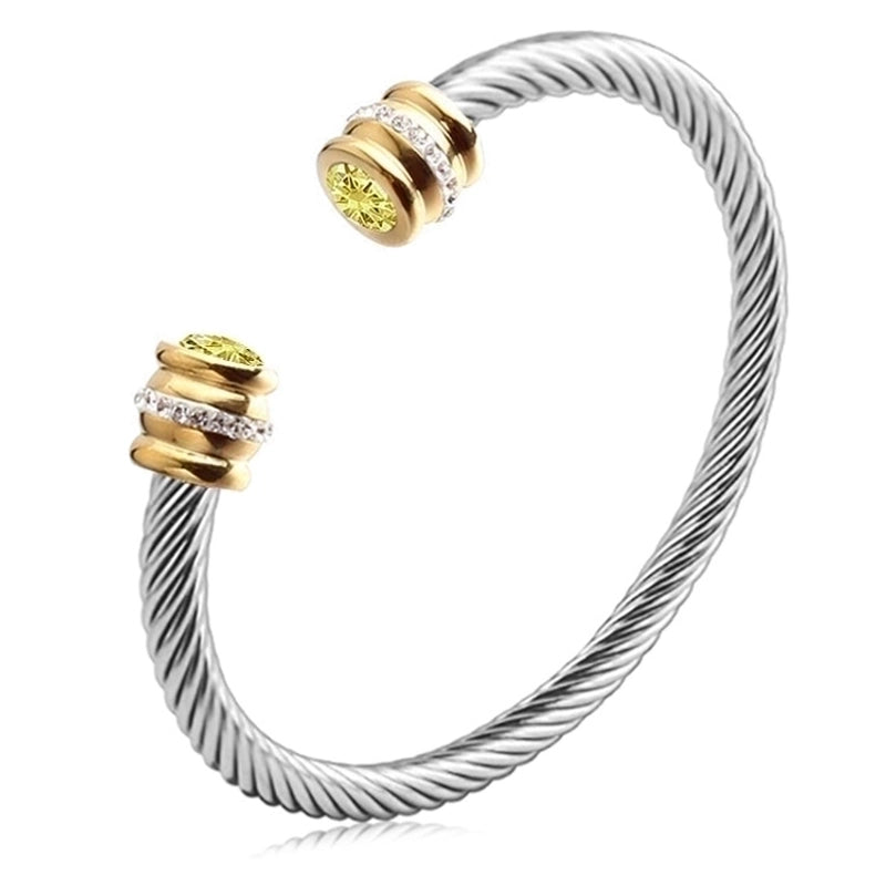 3 Pieces Minimalist Solid Color Stainless Steel Inlay Zircon Cuff Bracelets