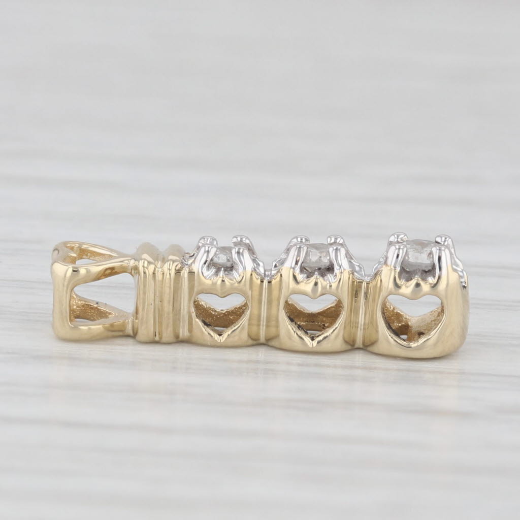 0.10ctw Diamond 3-Stone Journey Heart Pendant 10k Yellow Gold Small Drop
