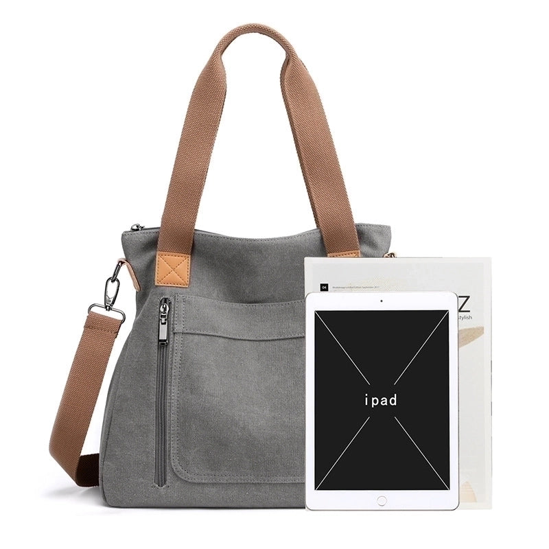 Women's Medium Canvas Solid Color Business Square Zipper Shoulder Bag Crossbody Bag