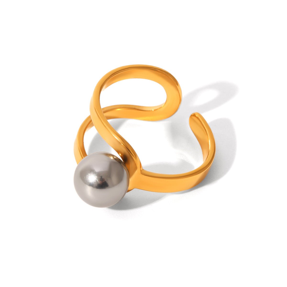 Gold And Silver Color Matching Stainless Steel Ring Hollow Line Steel Bead Open Ring Titanium Steel Ring