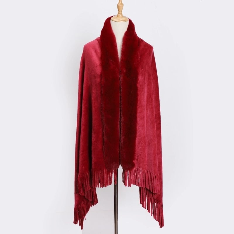 Winter New Double-sided  Rex Rabbit Fur Collar Tassel Large Shawl Fur Scarf