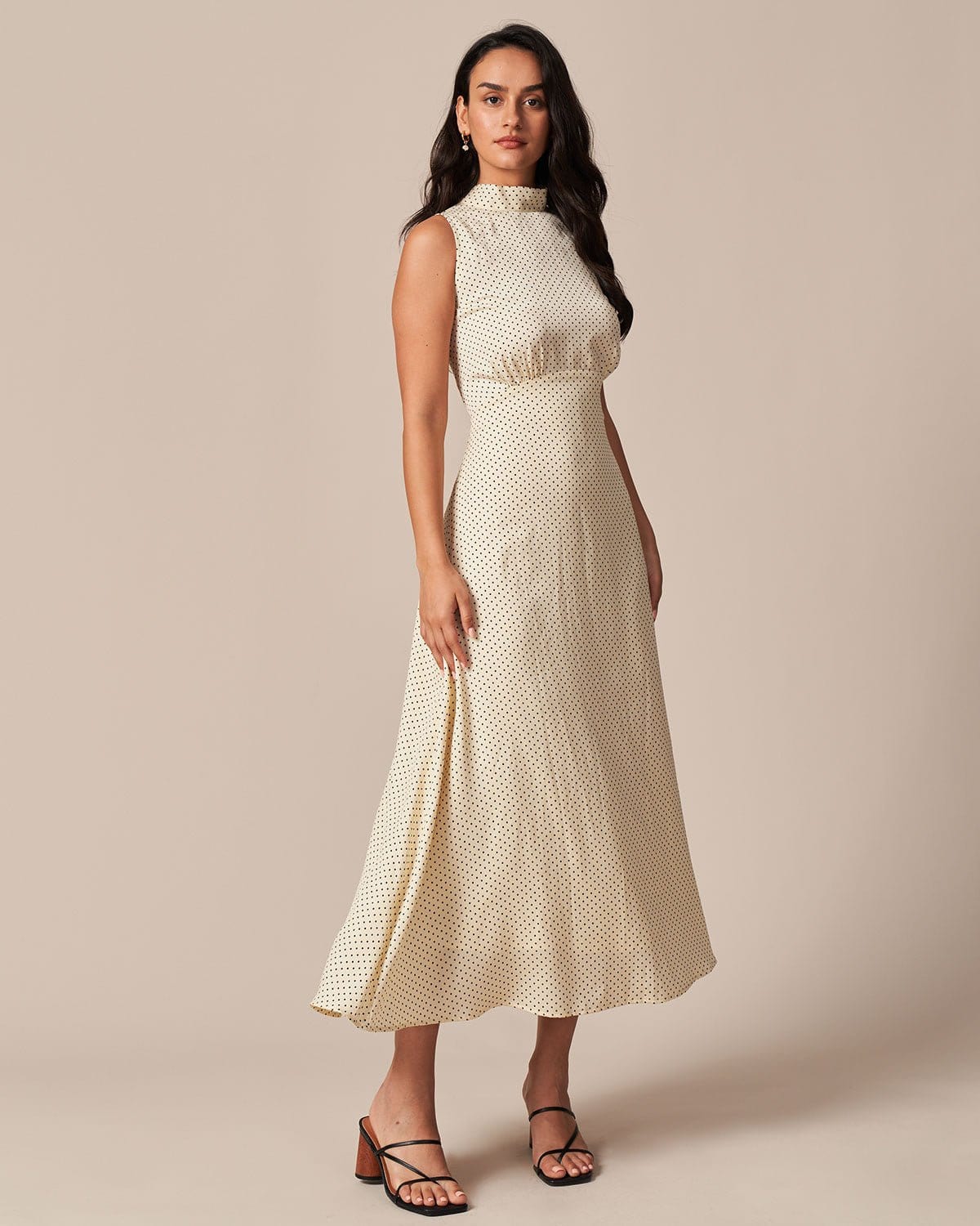The Apricot Mock Neck Polka Dot Maxi Dress