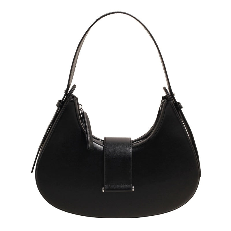 Women's Pu Leather Solid Color Classic Style Sewing Thread Dumpling Shape Zipper Buckle Shoulder Bag