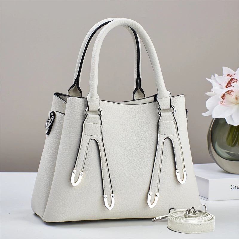 Women's Pu Leather Solid Color Basic Sewing Thread Bucket Zipper Handbag