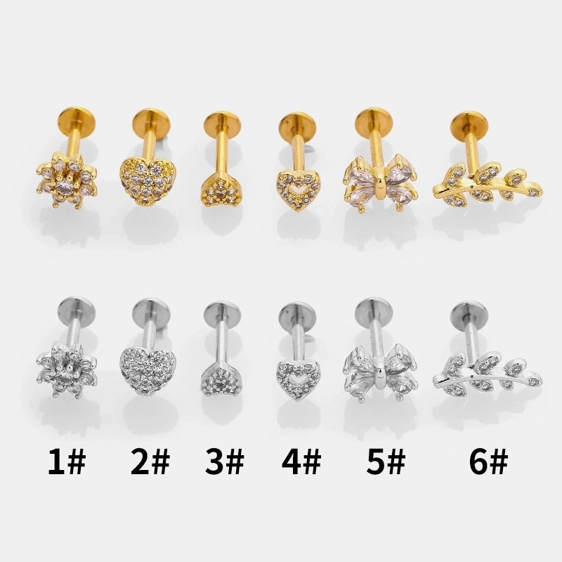 1 Piece Lip Rings Minimalist Commute Leaves Heart Shape Flower 316L Stainless Steel  Inlay Zircon 18K Gold Plated Ear Cartilage Rings & Studs