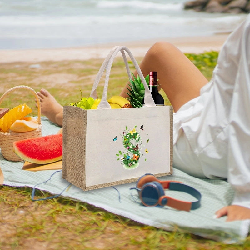 Women's Medium Canvas Letter Basic Classic Style Open Shopping Bags
