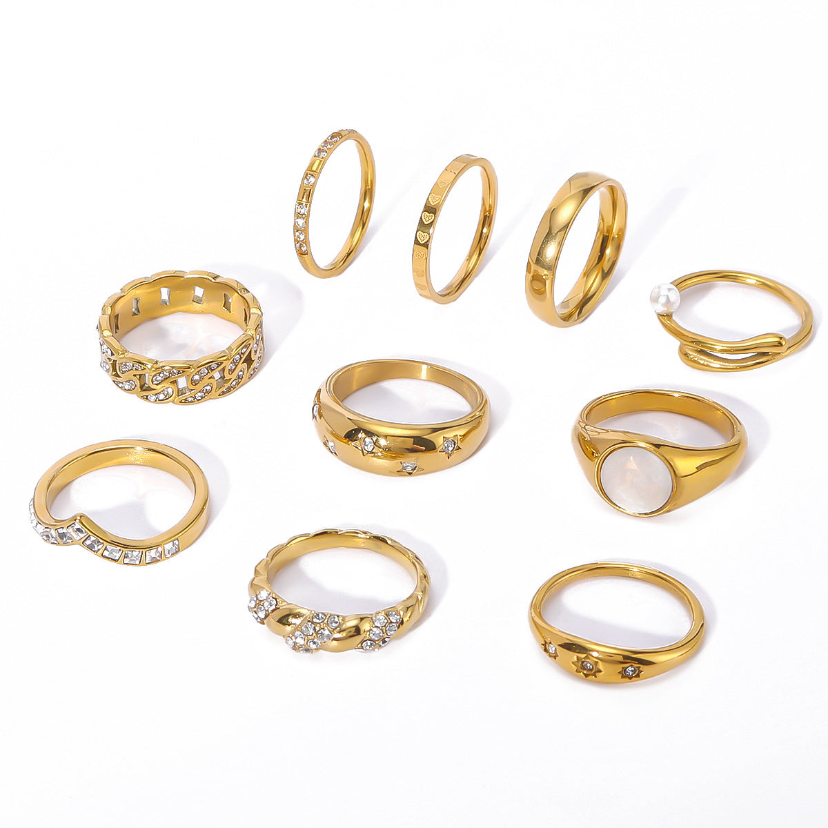 Popular Stainless Steel Diamond-Studded Sparkling Style Elegant Ladies Twist Texture Stacking