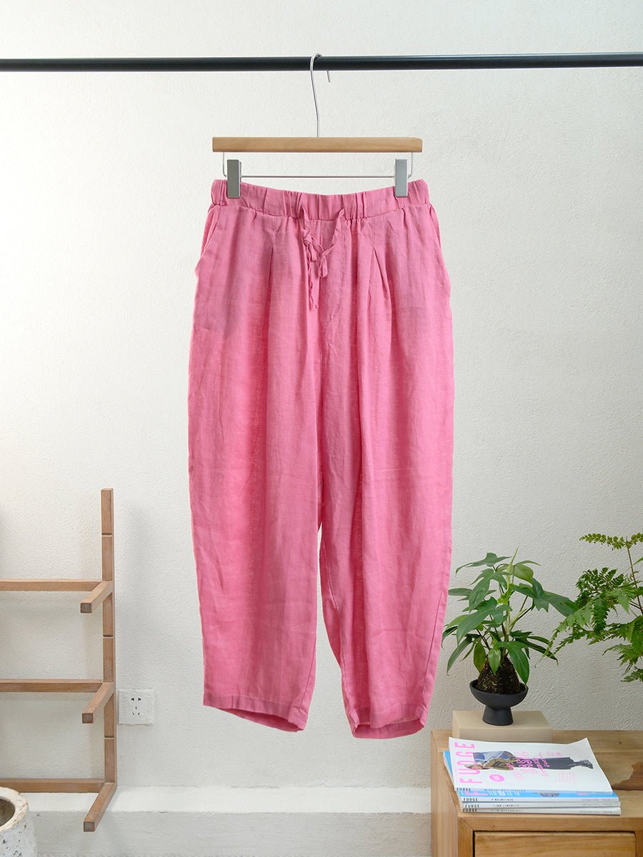 Women Summer Vintage Pure Color Linen Harem Pants