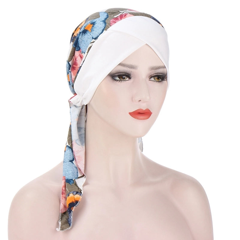 Forehead Cross Curved Muslim Toe Cap Two Tail Cap Floral Pullover Small Hat
